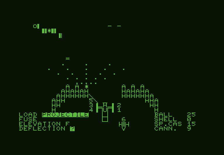 Guns of Fort Defiance Commodore PET Screenshot: Incoming cannon fire...