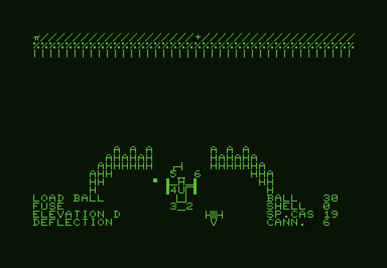 Guns of Fort Defiance Commodore PET Screenshot: A line of soldiers attacking!