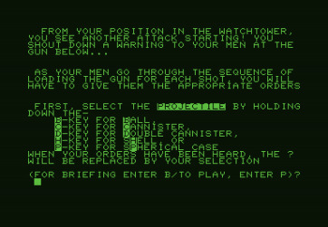 Guns of Fort Defiance for Commodore PET - Game instructions.