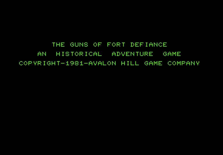 Guns of Fort Defiance Commodore PET Screenshot: Title screen.