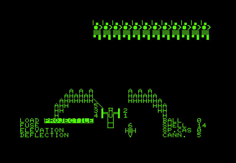 Guns of Fort Defiance Commodore PET Screenshot: Another group of soldiers appears...