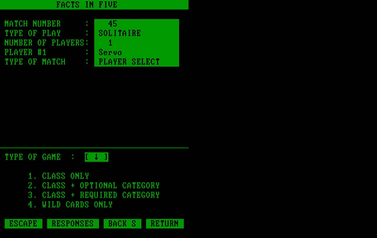 Computer Facts in Five IBM PC/Compatibles Screenshot: Select a type of game.