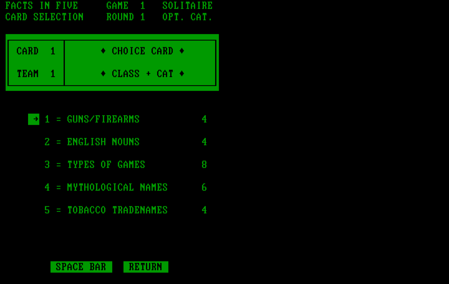 Computer Facts in Five IBM PC/Compatibles Screenshot: Selecting some categories.