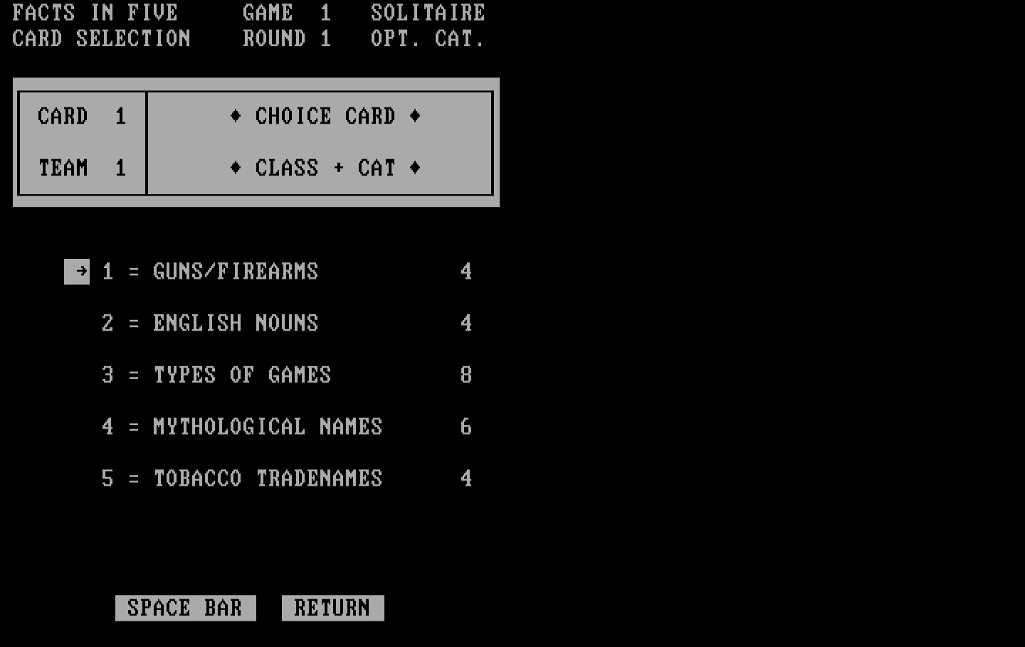 Computer Facts in Five IBM PC/Compatibles Screenshot: Selecting some categories.
