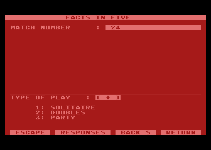 Computer Facts in Five Atari 8-bit Screenshot: Setting up a new match.