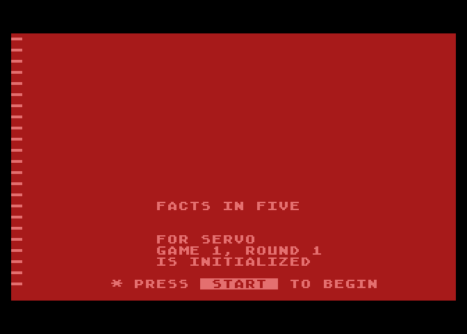 Computer Facts in Five Atari 8-bit Screenshot: Press start key to begin.