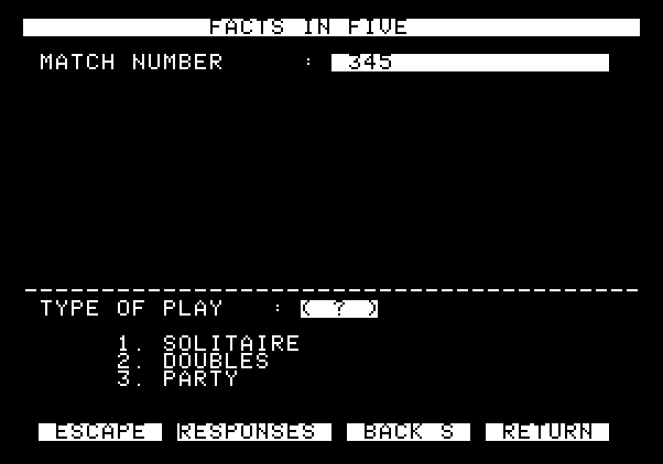 Computer Facts in Five Apple II Screenshot: Starting a new game.
