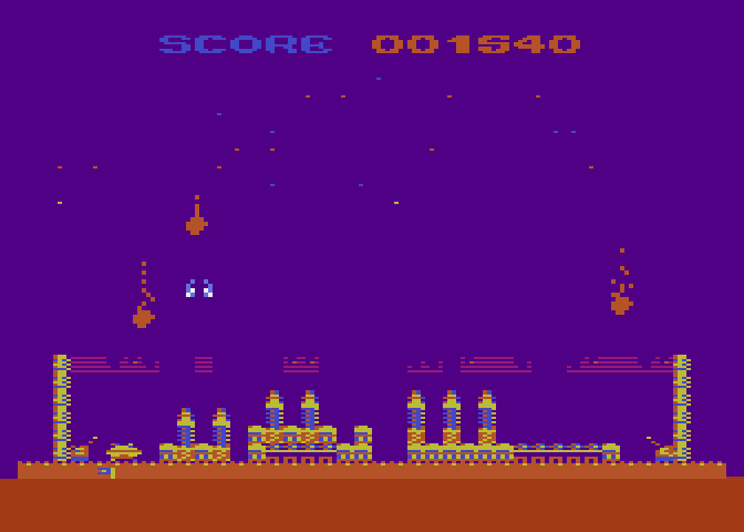 Strätos Atari 8-bit Screenshot: Meteor attack continues...