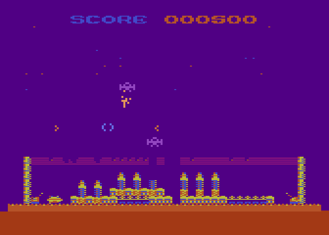 Strätos Atari 8-bit Screenshot: My shield takes on some damage...