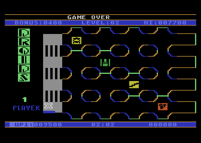 Droids Atari 8-bit Screenshot: Game over.