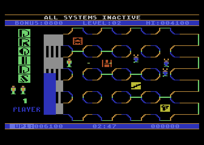 Droids Atari 8-bit Screenshot: Blasting some droids...