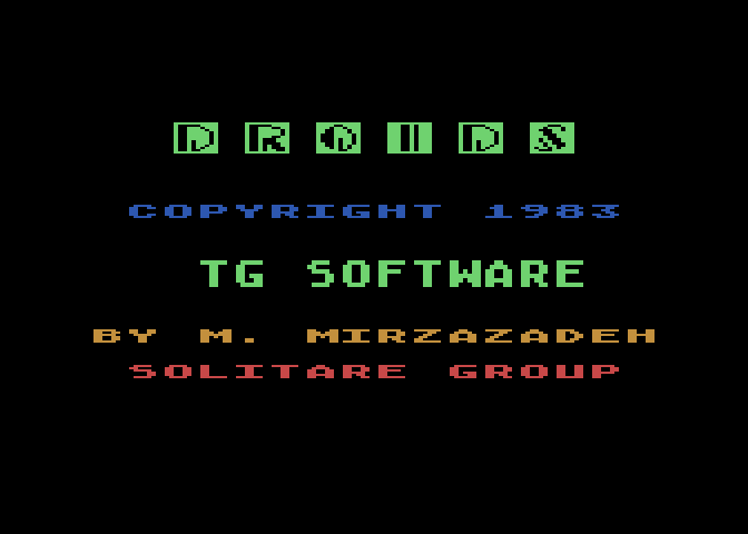 Droids Atari 8-bit Screenshot: Title screen.