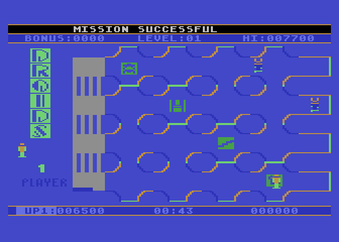 Droids Atari 8-bit Screenshot: Mission successful! The screen flashes blue...