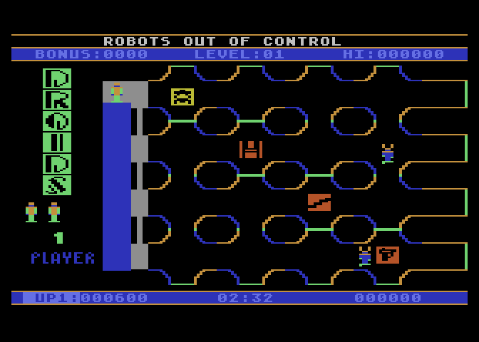 Droids Atari 8-bit Screenshot: Game start.