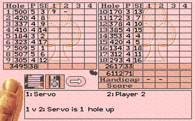 David Leadbetter's Greens Amiga Screenshot: The scorecard; Didn't do very well on the first hole!