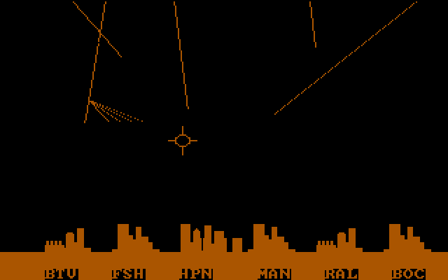 Anti-Ballistic-Missile IBM PC/Compatibles Screenshot: Game start.