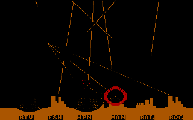 Anti-Ballistic-Missile IBM PC/Compatibles Screenshot: Destruction! My cities are being destroyed...