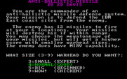Anti-Ballistic-Missile for IBM PC/Compatibles - Game instructions.