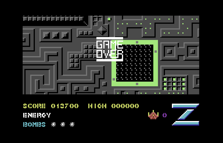 Z-Pilot Commodore 64 Screenshot: Game over.