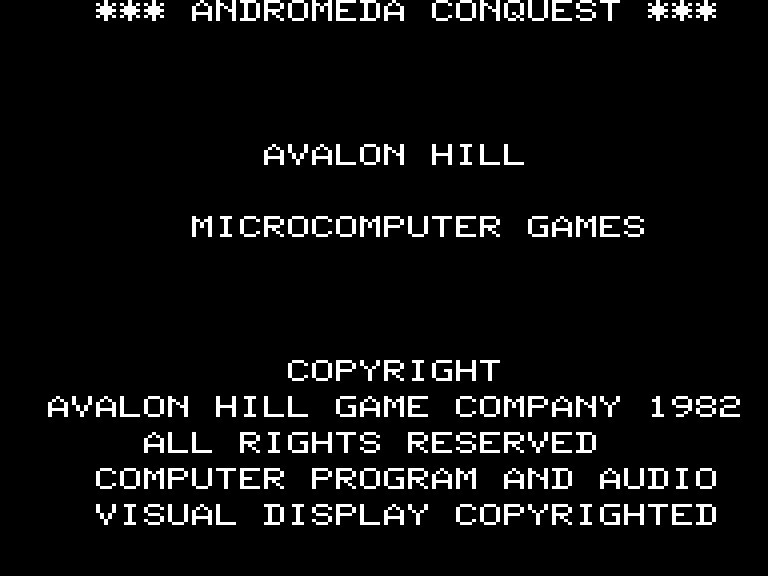 Andromeda Conquest TRS-80 Screenshot: Title screen 2.