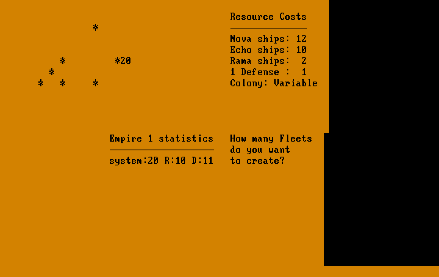 Andromeda Conquest IBM PC/Compatibles Screenshot: How many fleets do you want to create?