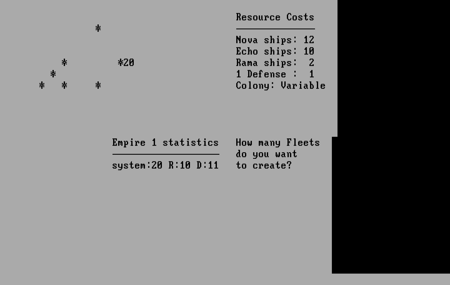 Andromeda Conquest IBM PC/Compatibles Screenshot: How many fleets do you want to create?