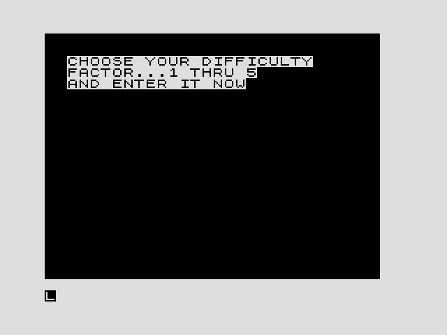 Super Math ZX81 / Timex Sinclair 1000 Screenshot: Select a skill level.