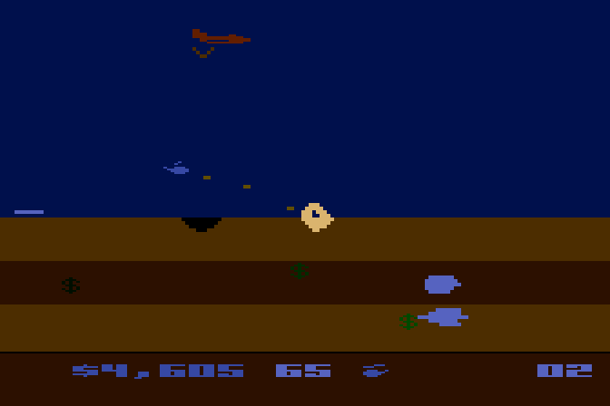 Buried Bucks Atari 8-bit Screenshot: There's more ground to blast through on level 02...