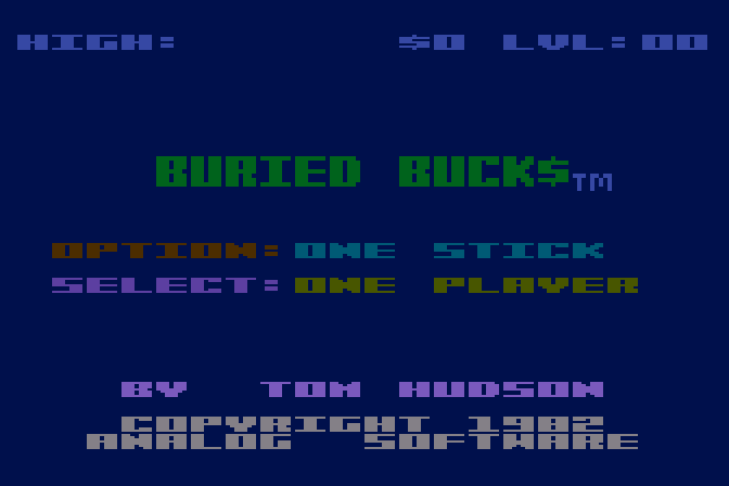 Buried Bucks Atari 8-bit Screenshot: Title screen.