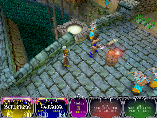 Gauntlet: Dark Legacy Arcade Screenshot: The glowing circle is the exit to the next level...