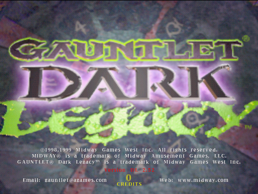 Gauntlet: Dark Legacy Arcade Screenshot: Title screen.