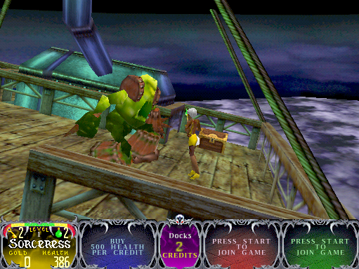 Gauntlet: Dark Legacy Arcade Screenshot: Fighting a large enemy!