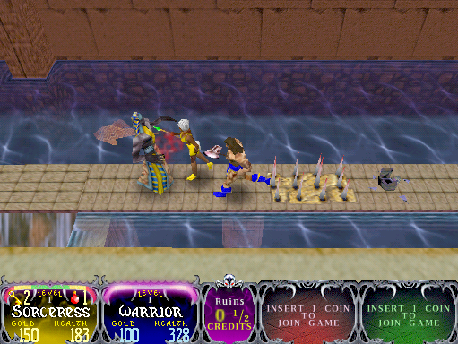 Gauntlet: Dark Legacy Arcade Screenshot: Narrow paths don't give you a lot of room to run!