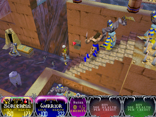 Gauntlet: Dark Legacy Arcade Screenshot: Running up a steep staircase!