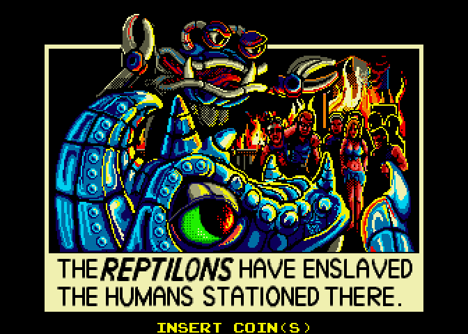 Escape from the Planet of the Robot Monsters Arcade Screenshot: The humans are enslaved....