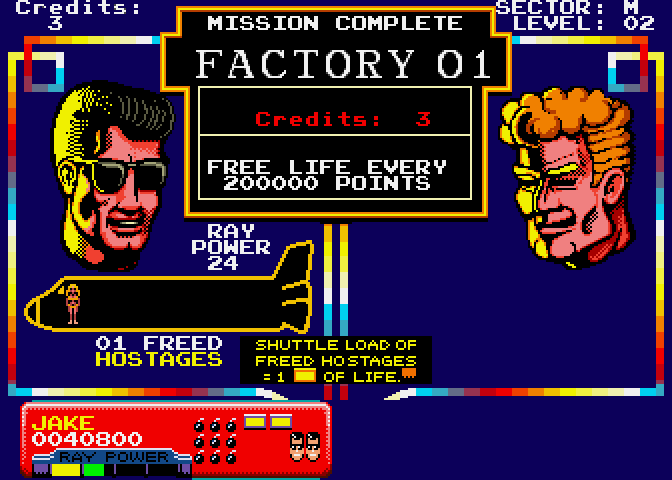 Escape from the Planet of the Robot Monsters Arcade Screenshot: Level one completed!