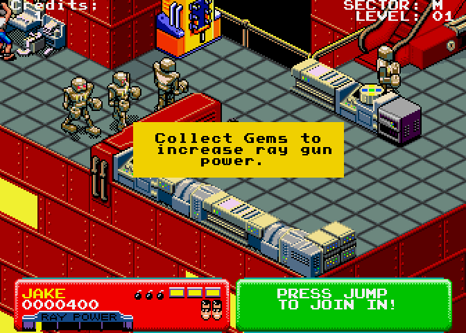 Escape from the Planet of the Robot Monsters Arcade Screenshot: Game start.
