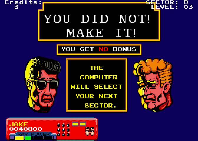 Escape from the Planet of the Robot Monsters Arcade Screenshot: Drat, I didn't make it...
