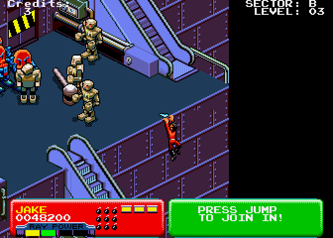 Escape from the Planet of the Robot Monsters Arcade Screenshot: Don't fall off the edge!