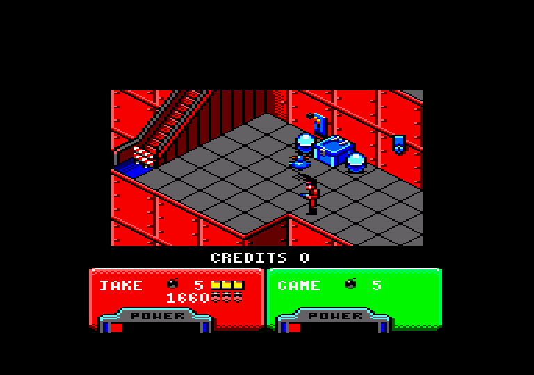 Escape from the Planet of the Robot Monsters Amstrad CPC Screenshot: Flip the switch to activate another escalator...