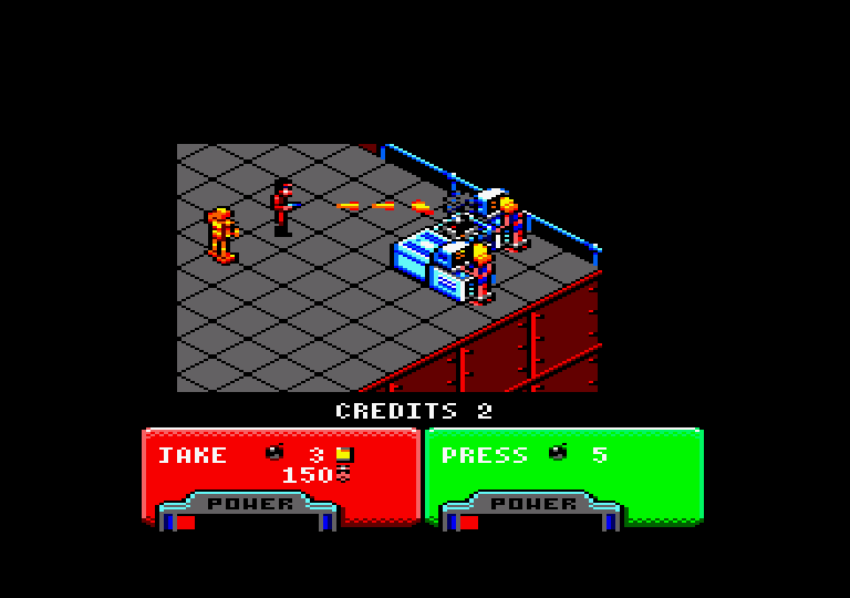 Escape from the Planet of the Robot Monsters Amstrad CPC Screenshot: Blasting robots...