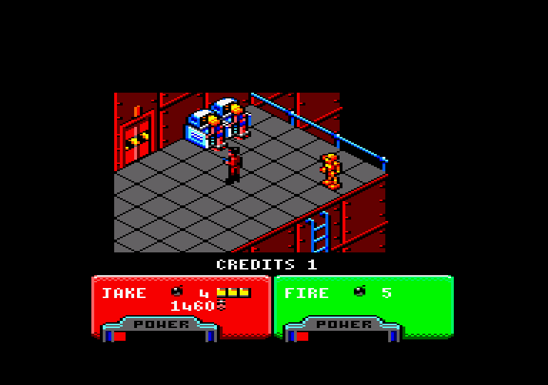 Escape from the Planet of the Robot Monsters Amstrad CPC Screenshot: The top of that ladder...