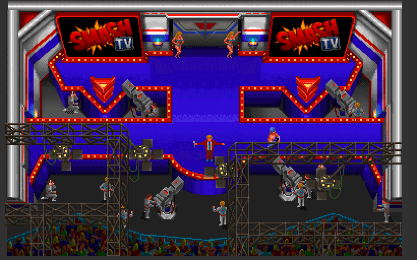 Smash T.V. Arcade Screenshot: Leaving the stage and heading to the first arena...