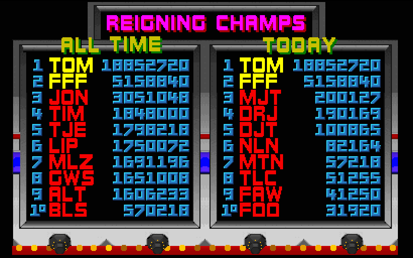 Smash T.V. Arcade Screenshot: The high score table...
