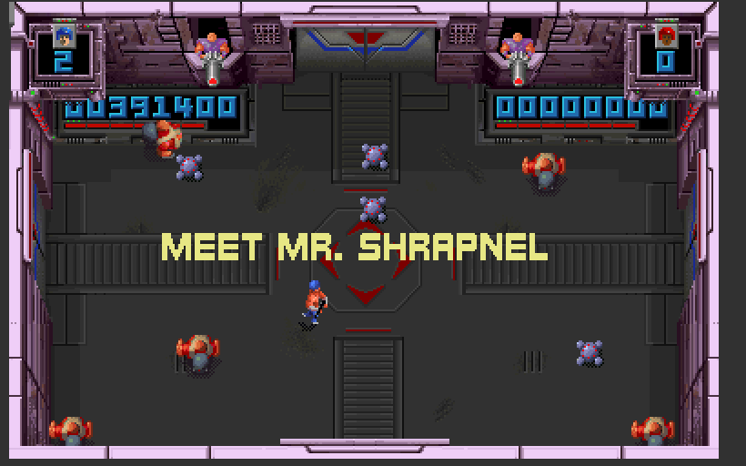 Smash T.V. Arcade Screenshot: It's time to meet Mr. Shrapnel...