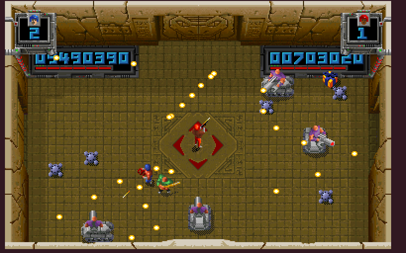 Smash T.V. Arcade Screenshot: More of the hard to destroy tanks...