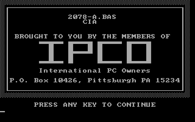 C.I.A. Adventure IBM PC/Compatibles Screenshot: Title screen.