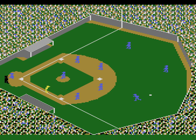 Star League Baseball Atari 8-bit Screenshot: Base hit...