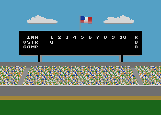 Star League Baseball Atari 8-bit Screenshot: The scoreboard.