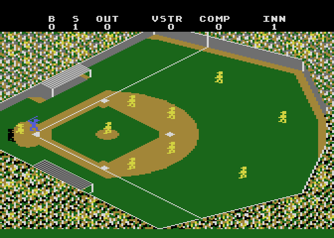 Star League Baseball Atari 8-bit Screenshot: Game start.